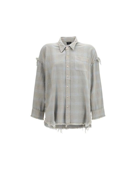 R13 Gray Blue Cotton Pattern Shirt