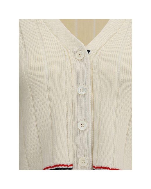Thom Browne White Ladder Full Needle Rib Stitch V Neck Car