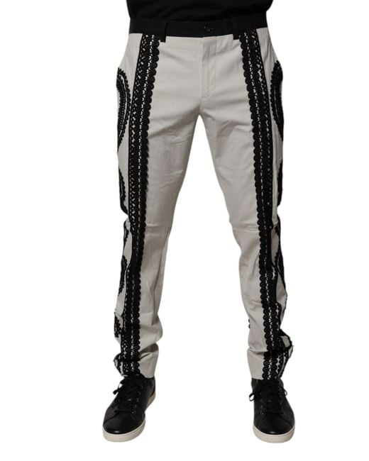 Dolce & Gabbana Black Lace Detail Cotton Trousers for men