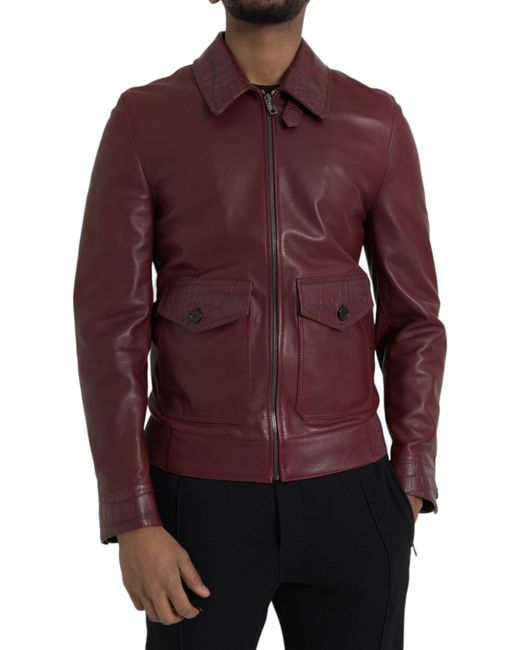 Dolce & Gabbana Red Exotic Leather Zip Biker Coat Jacket for men