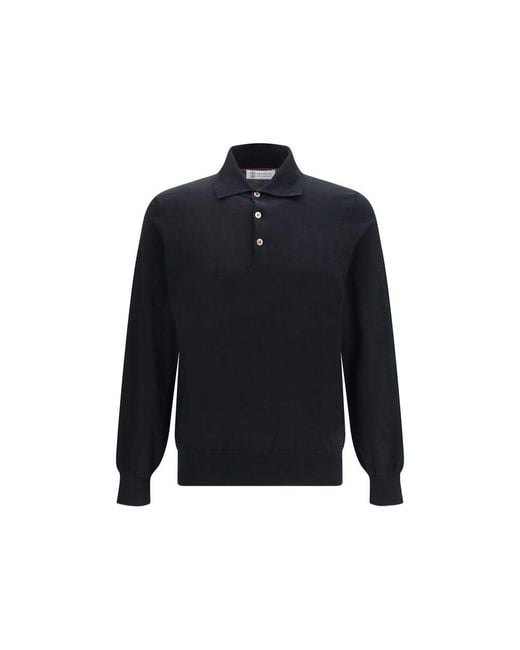 Brunello Cucinelli Blue Black Cotton Polo Shirt for men
