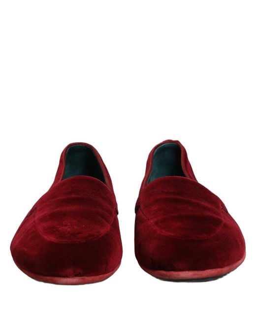 Dolce & Gabbana Red Maroon Velvet Slip On Men Flats Loafers Shoes for men