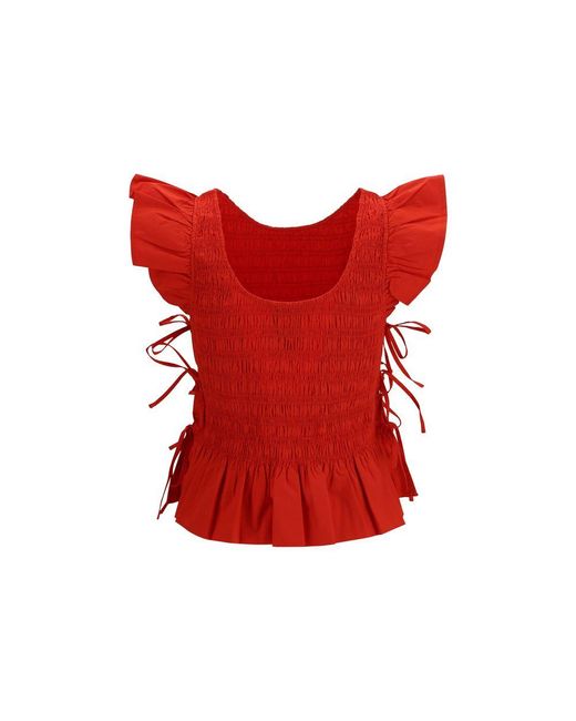 Ganni Red Multicolor Cotton Blouse