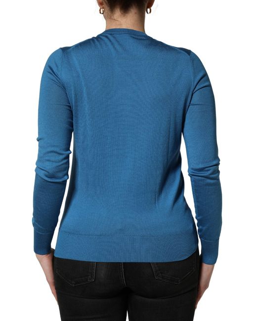 Dolce & Gabbana Blue Silk Sequined Crewneck Pullover Sweater