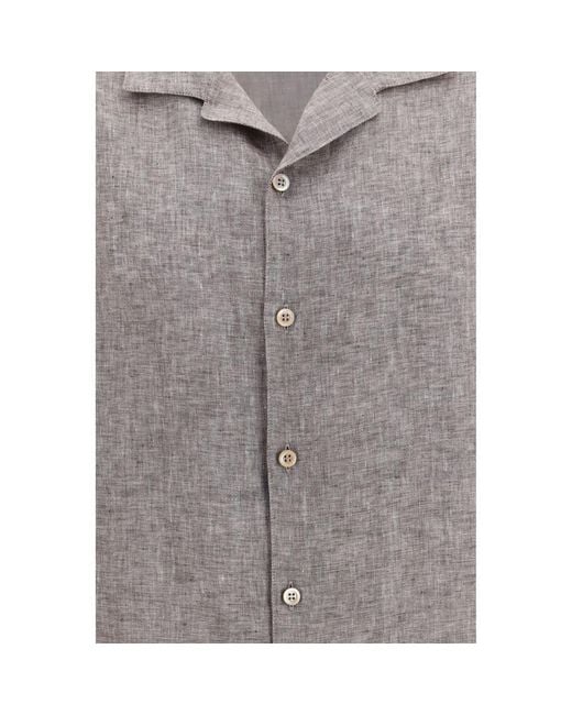 Brunello Cucinelli Gray Linen Shortsleeve Shirt for men