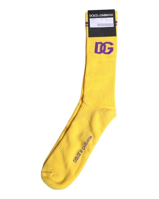 Dolce & Gabbana Yellow Cotton Dg Logo Mid Calf Socks for men