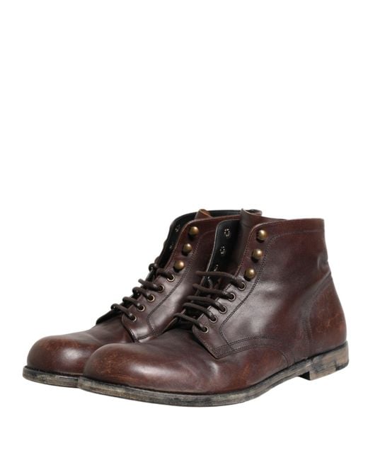 Dolce & Gabbana Brown Lace Up Short Ankle Boots Men Shoes for men