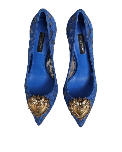 Dolce & Gabbana Blue Taormina Lace Devotion Pumps Shoes \