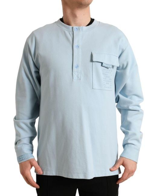 Dolce & Gabbana Blue Cotton Buttoned Pullover Sweater for men