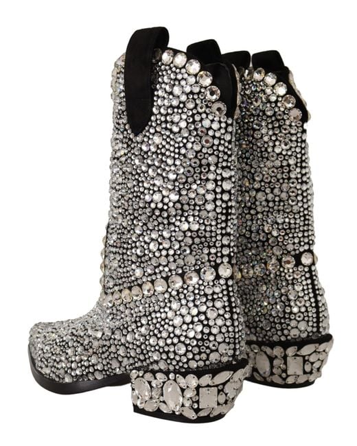 Dolce & Gabbana Black Crystal-Embellished Suede Boots
