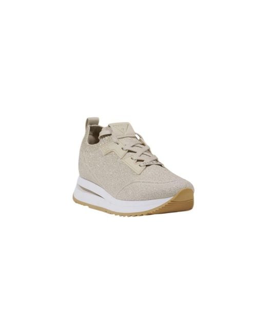 Guess White Beige Polyester Low Top Sneakers