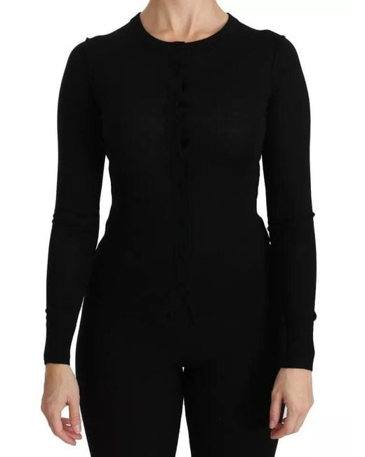 Dolce & Gabbana Black Virgin Wool Long Sleeve Blouse Top