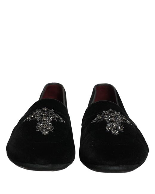 Dolce & Gabbana Black Suede Embellished Dress Loafers Shoes for men