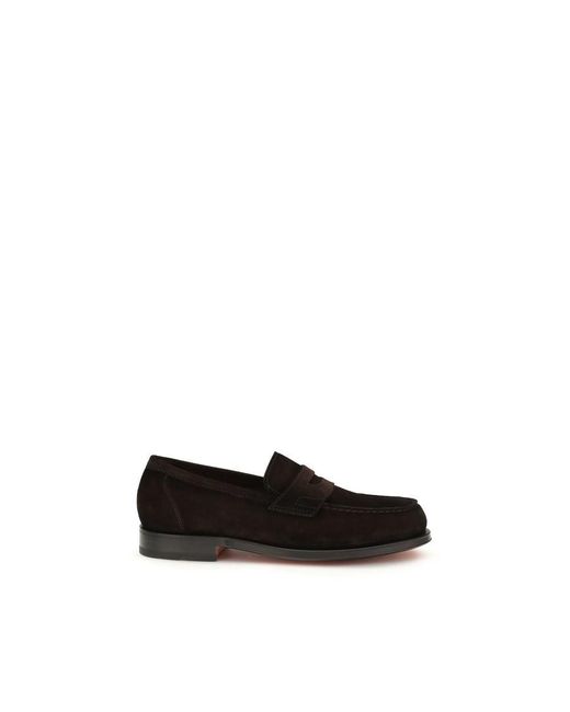 Santoni Black Brown Calf Leather Bos Taurus Slip for men