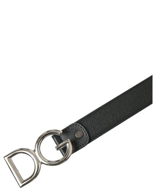 Dolce & Gabbana Black Leather Metal Logo Buckle Belt for men