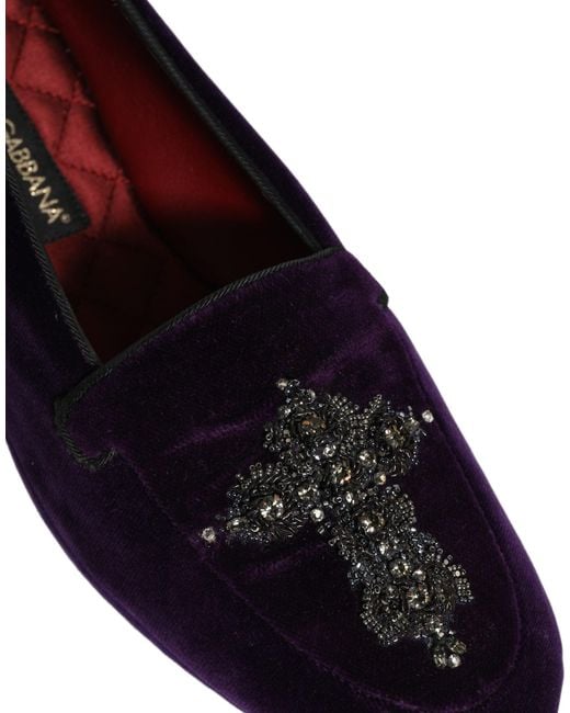 Dolce & Gabbana Blue Violet Suede Embellished Dress Loafers Shoes for men
