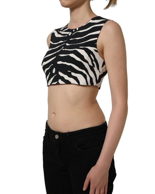Dolce & Gabbana Black White Zebra Sleeveless Cropped Tank Top