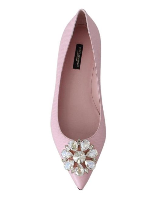 Dolce & Gabbana Leder Rosa Bellucci Lederkristalle Flache Schuhe in Pink |  Lyst DE