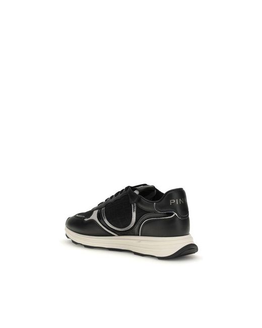 Pinko Black Calf Leather Bos Taurus Athletic Sneakers