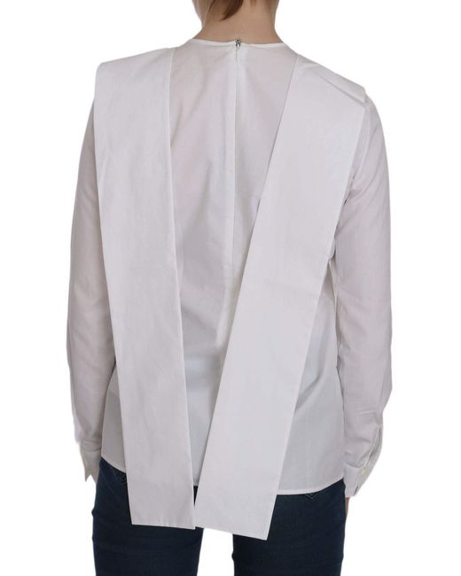 DSquared² Gray White Crew Neck Long Sleeve Cotton Blouse