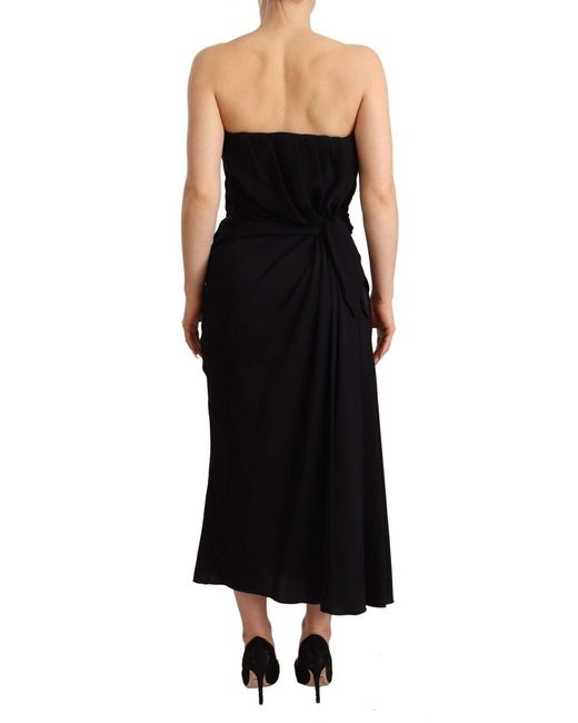 Dolce & Gabbana Black Elegant Straples Silk Midi Dres