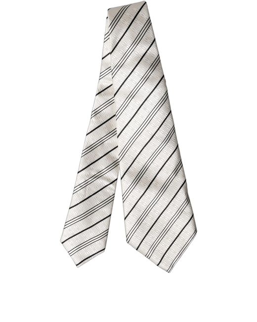 Dolce & Gabbana White Black Stripes Silk Adjustable Necktie Tie