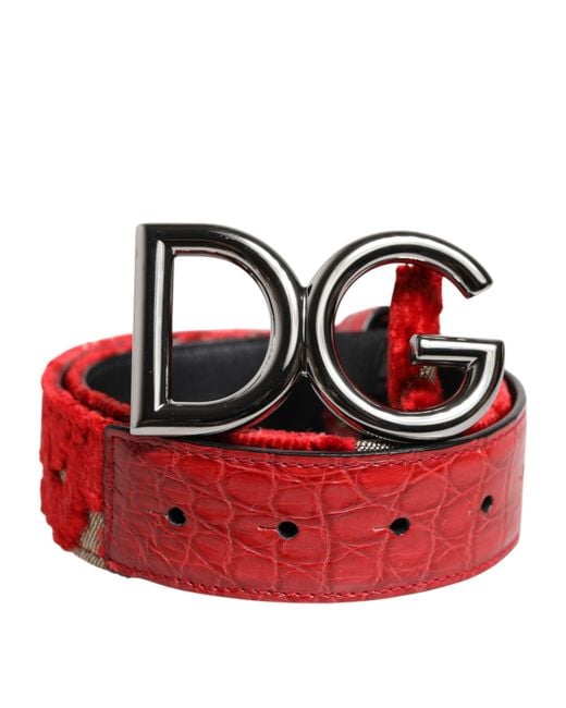 Dolce & Gabbana Red Leather Dg Buckle Belt for men