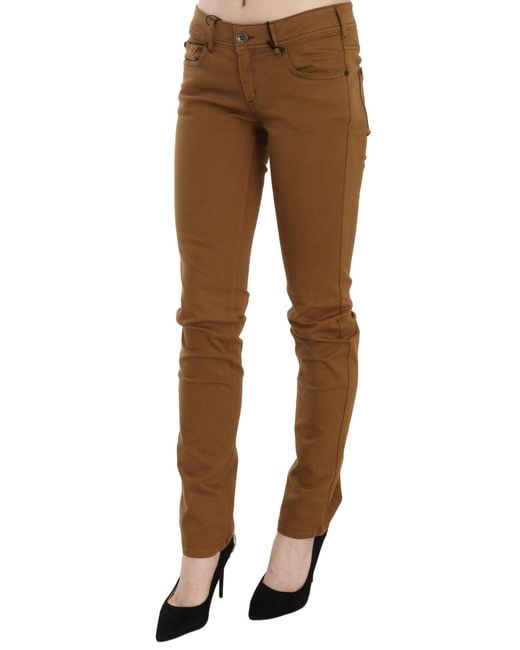 Plein Sud Black Brown Cotton Mid Waist Skinny Slim Fit Denim Jeans