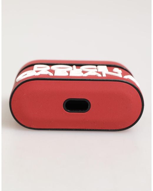 Dolce & Gabbana Red White Silicone Embossed Logo Accessory Airpods Case