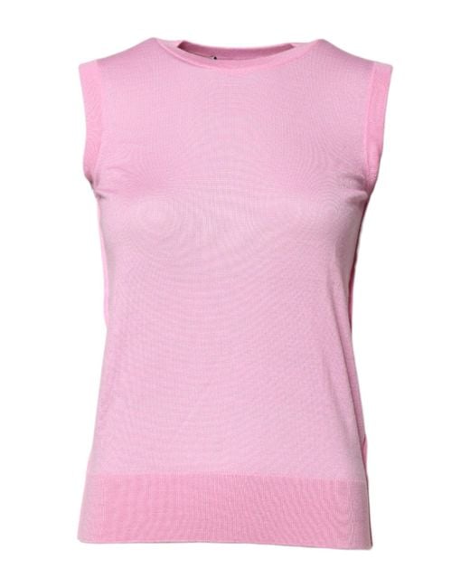Dolce & Gabbana Pink Cashmere Round Neck Sleeveless Tank Top for men
