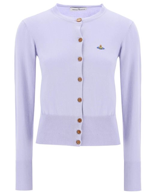 Vivienne Westwood Blue Bea Cardigan With Logo Embroidery
