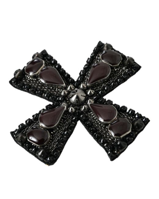 Dolce & Gabbana Black Crystals Embellished Cross Pin Brooch for men