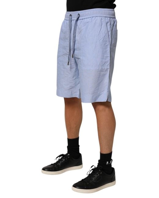 Dolce & Gabbana Light Blue Linen Mid Waist Men Bermuda Shorts for men