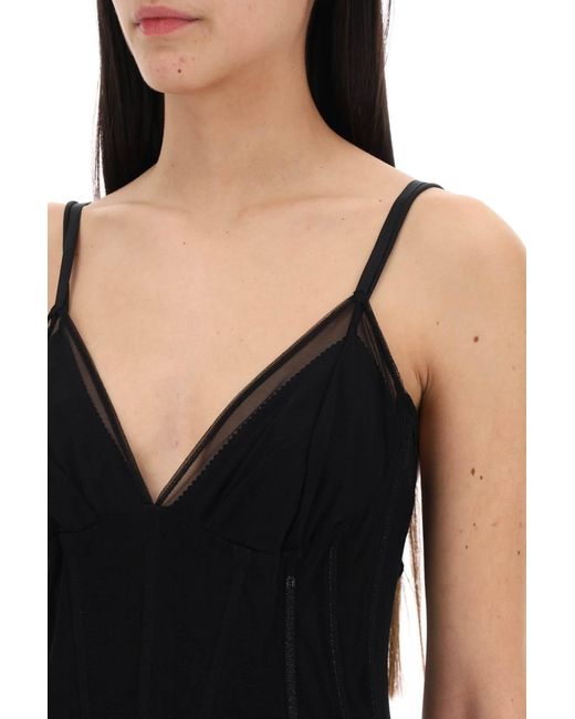 Dolce & Gabbana Black Stretch Tulle Maxi Bustier Dress In
