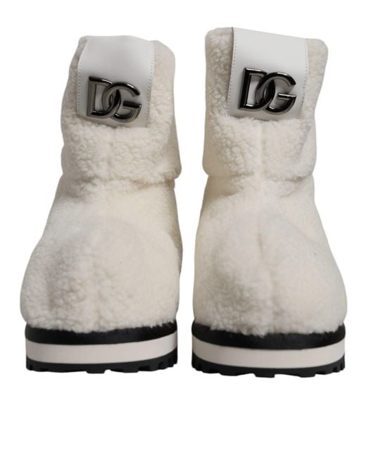 Dolce & Gabbana Gray White Plush Logo Padded Mid Calf Boots Shoes for men
