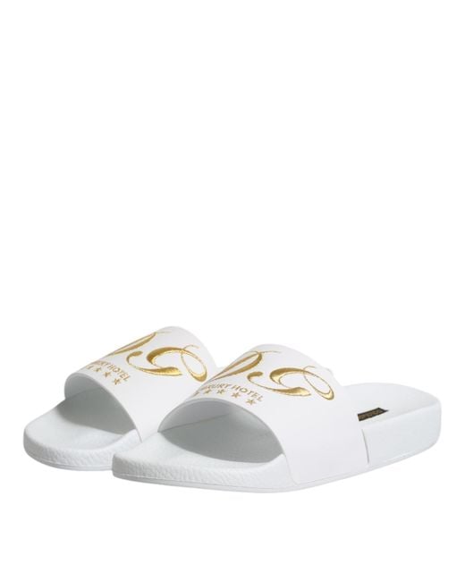 Dolce & Gabbana White Leather Slides Sandals Beachwear Shoes for men