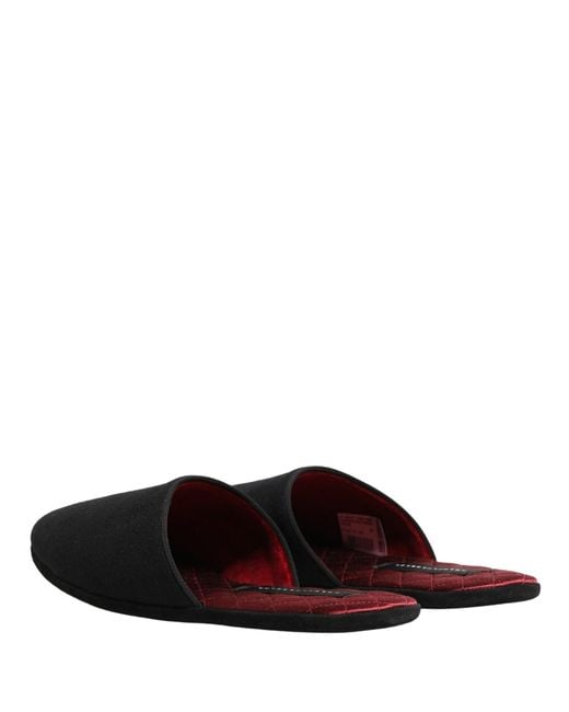 Dolce & Gabbana Black Wool Cashmere Red Quilted Slippers Shoes for men