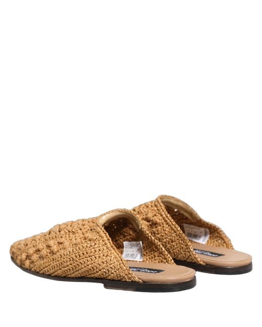 Dolce & Gabbana Brown Beige Woven Straw Slides Sandals Flats Shoes for men