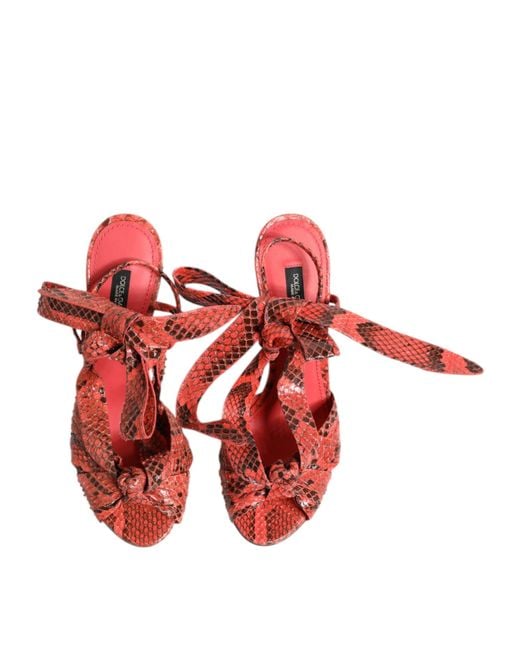 Dolce & Gabbana Red Coral Python Leather Heels Sandals Shoes