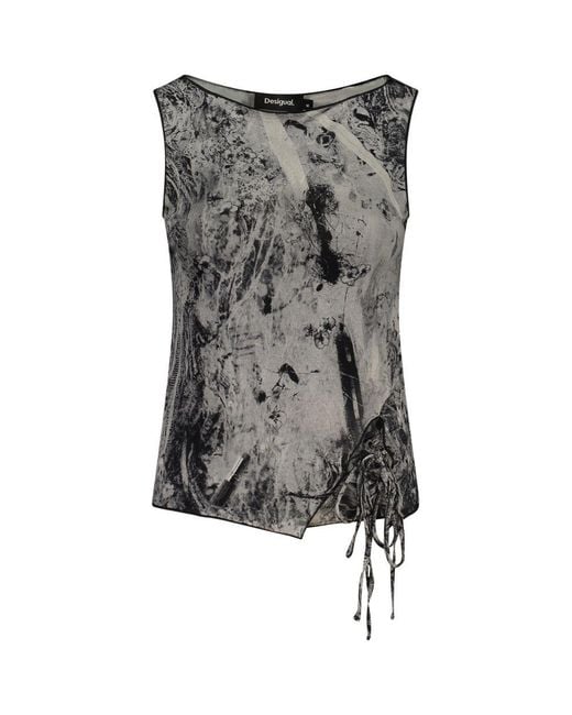 Desigual Gray Black Viscosa Tank Top