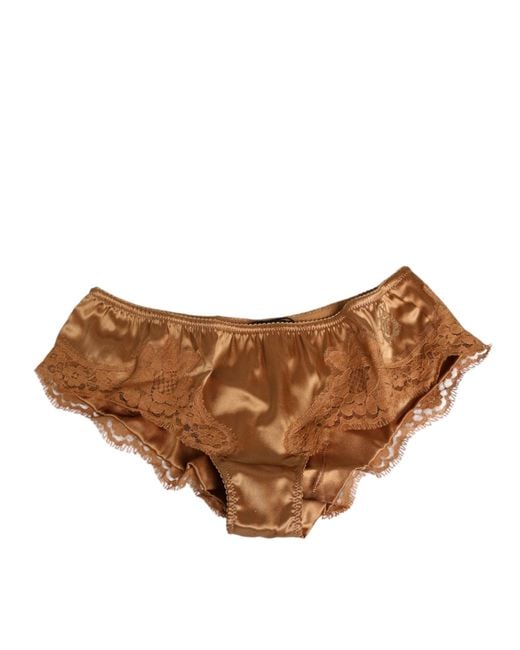 Dolce & Gabbana Brown Lace Silk Satin Slip Panties Underwear Clothing