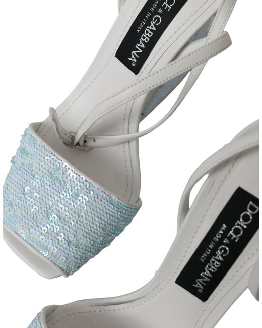 Dolce & Gabbana Blue Light Sequin Ankle Strap Sandals Shoes