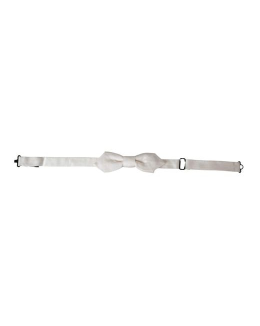 Dolce & Gabbana White Silk Adjustable Neck Papillon Bow Tie for men