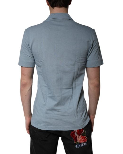 Dolce & Gabbana Blue Cotton Button Down Casual Men Polo Shirt for men