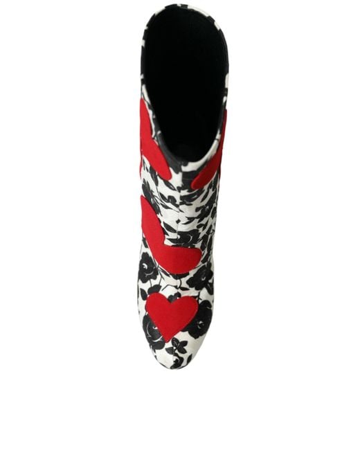 Dolce & Gabbana Red Floral Hearts Leather High Boots Shoes