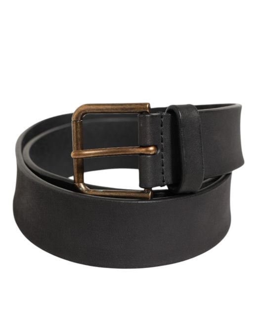 Dolce & Gabbana Black Leather Belt Bronze Buckle for men