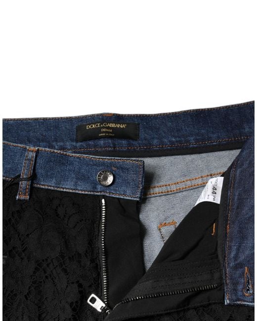 Dolce & Gabbana Black Floral Lace Front Skinny Denim Jeans