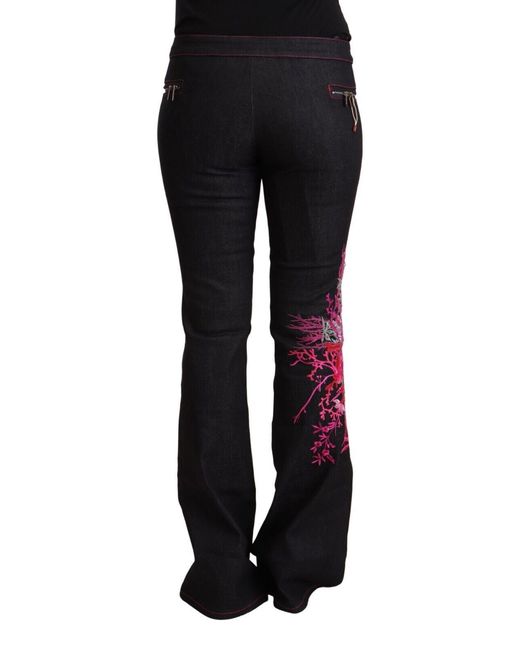 Exte Black Cotton Stretch Mid Waist Flared Denim Jeans
