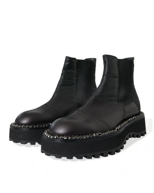 Dolce & Gabbana Black Leather Slip On Stretch Chelsea Boots Shoes for men