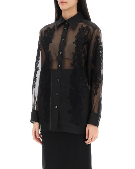 Dolce & Gabbana Black Organza Shirt With Lace Inserts